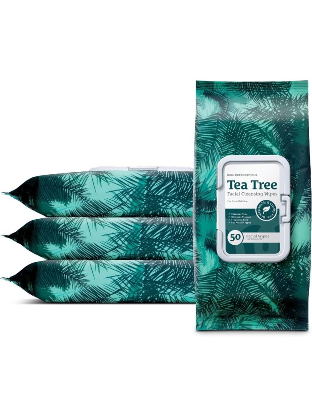 Gentle Tea Tree Makeup Cleansing Wipes - 50 Count, Pack of 4, Effective Face